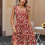 Zeagoo Womens Casual Ruffle Tiered Floral Square Neck Sundresses