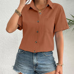 Zeagoo Womens Button Down Linen Shirt Short Sleeve Cotton Blouse