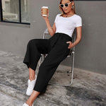 Zeagoo Women's Trousers Casual Wide Straight Cut Suit Trousers (DE Only)