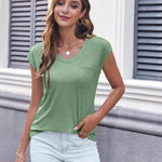 Zeagoo Womens Cap Sleeve V Neck T Shirts with Pocket