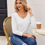 Zeagoo Womens T Shirts Long Sleeve V Neck Basic Tee