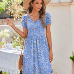 Zeagoo Womens Floral Pleated Button Down Petal Mini Dress