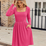 Zeagoo Womens Casual Sweater Dress Square Neck Knit Long Sleeve Dress