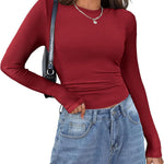 Zeagoo Womens Long Sleeve Stretch Crewneck Ribbed T-Shirt