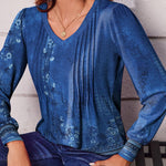 Zeagoo Women'S Puff Long Sleeve Shirts Pleated V Neck Tunic Tops
