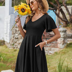 Zeagoo Womens Casual Swing Floral Ruffle Short Sleeve Sundresses