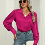 Zeagoo Womens Satin Blouse Lantern Long Sleeve Silk Shirt