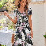 Zeagoo Womens Floral Pleated Button Down Petal Mini Dress