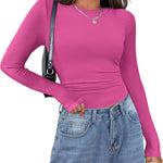 Zeagoo Womens Long Sleeve Stretch Crewneck Ribbed T-Shirt