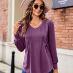 Zeagoo Women'S Puff Long Sleeve Shirts Pleated V Neck Tunic Tops