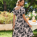 Zeagoo Womens Casual Dress Square Neck Puff Sleeve Boho Dress