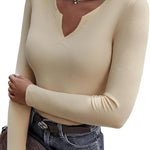Zeagoo Womens Long Sleeve T Shirts V-Neck Slim Fitted Knit Top
