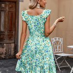 Zeagoo Womens Casual Ruffle Tiered Floral Square Neck Sundresses