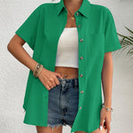 Zeagoo Womens Button Down Linen Shirt Short Sleeve Cotton Blouse