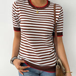 Zeagoo Womens Short Sleeve Sweaters Casual Striped Shirts