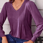 Zeagoo Women'S Puff Long Sleeve Shirts Pleated V Neck Tunic Tops