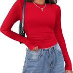 Zeagoo Womens Long Sleeve Stretch Crewneck Ribbed T-Shirt
