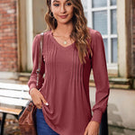 Zeagoo Women'S Puff Long Sleeve Shirts Pleated V Neck Tunic Tops