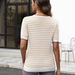 Zeagoo Womens Short Sleeve Sweaters Casual Striped Shirts