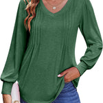Zeagoo Women'S Puff Long Sleeve Shirts Pleated V Neck Tunic Tops
