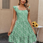 Zeagoo Womens Casual Ruffle Tiered Floral Square Neck Sundresses