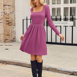 Zeagoo Womens Casual Sweater Dress Square Neck Knit Long Sleeve Dress
