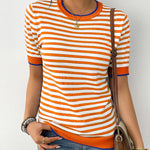 Zeagoo Womens Casual Short Sleeve Striped Sweater Shirt