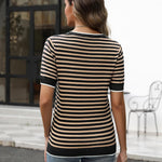 Zeagoo Womens Short Sleeve Sweaters Casual Striped Shirts