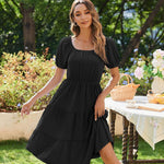 Zeagoo Womens Casual Dress Square Neck Puff Sleeve Boho Dress