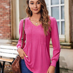 Zeagoo Women'S Puff Long Sleeve Shirts Pleated V Neck Tunic Tops