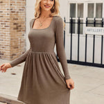 Zeagoo Womens Casual Sweater Dress Square Neck Knit Long Sleeve Dress