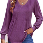 Zeagoo Women'S Puff Long Sleeve Shirts Pleated V Neck Tunic Tops