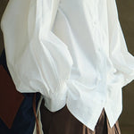 Casual Loose Puff Sleeves Solid Color Lapel Blouses