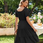 Zeagoo Womens Casual Dress Square Neck Puff Sleeve Boho Dress