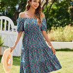 Zeagoo Womens Casual Dress Square Neck Puff Sleeve Boho Dress