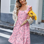 Zeagoo Womens Casual Ruffle Tiered Floral Square Neck Sundresses