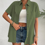 Zeagoo Womens Button Down Linen Shirt Short Sleeve Cotton Blouse