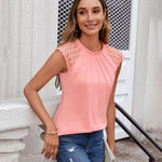 Zeagoo Women's Lace Cap Sleeve Tops Pleated Tank Tops