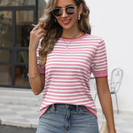 Zeagoo Womens Short Sleeve Sweaters Casual Striped Shirts