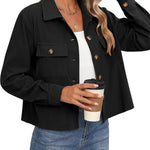 Zeagoo Womens Fashion Cropped Shackets Button Down Crop Jackets