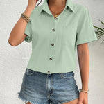 Zeagoo Womens Button Down Linen Shirt Short Sleeve Cotton Blouse