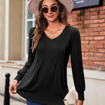 Zeagoo Women'S Puff Long Sleeve Shirts Pleated V Neck Tunic Tops