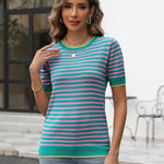Zeagoo Womens Short Sleeve Sweaters Casual Striped Shirts