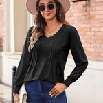 Zeagoo Women'S Puff Long Sleeve Shirts Pleated V Neck Tunic Tops