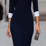 Navy & White Contrast Collared Sheath Dress
