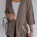 Solid Color Loose Long Sleeve Pocket Knitted Cardigan