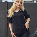Zeagoo Womens Ruffle 3/4 Sleeve Top V Neck Shirts