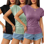 Zeagoo Womens T Shirts Cap Sleeve Ruched Tops Tee Blouse