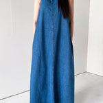 A-Line Loose Pockets Solid Color Tied Round-Neck Maxi Dresses