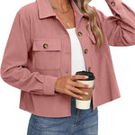 Zeagoo Womens Fashion Cropped Shackets Button Down Crop Jackets